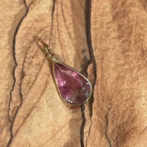 1.5CT Natural Pink Tourmaline Solid 14K Yellow Gold Pendant Charm 16x6mm